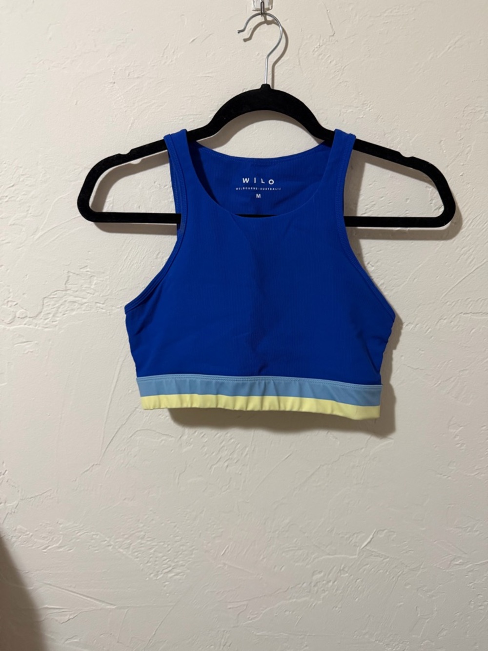 WILO Blue Athletic Crop Tank with Light Blue & Yellow Trim